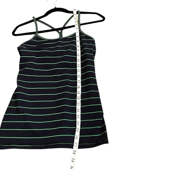 Lululemon Power Y Tank- Navy/Green Stripe Moisture Wicking Athletic Tank- Size 8 - Picture 13 of 13